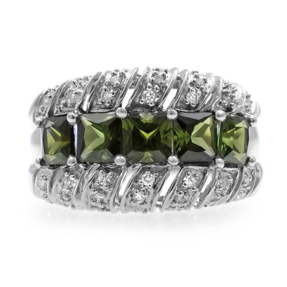 Tourmaline 3.00cttw and Diamond 0.35cttw Thick Band Ring 14k White Gold Size 7 - Picture 2 of 7
